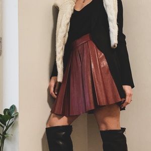 Alice + Olivia Red Leather Pleated Skirt
